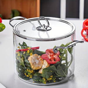 Design moderne Durable Lave-vaisselle 2.5-5.5 L Casserole en verre borosilicaté de <span class=keywords><strong>grand</strong></span> <span class=keywords><strong>volume</strong></span> avec deux oreilles et couvercle pour marmite à soupe - Product Image 1