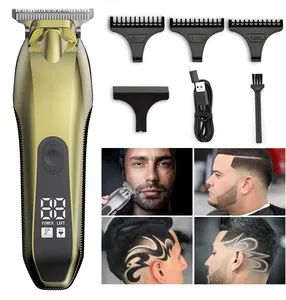 Gold Wireless All Metal Salon Hair Clippers Professional Washable 6mm Blade LED Display Electric Hair Clipper