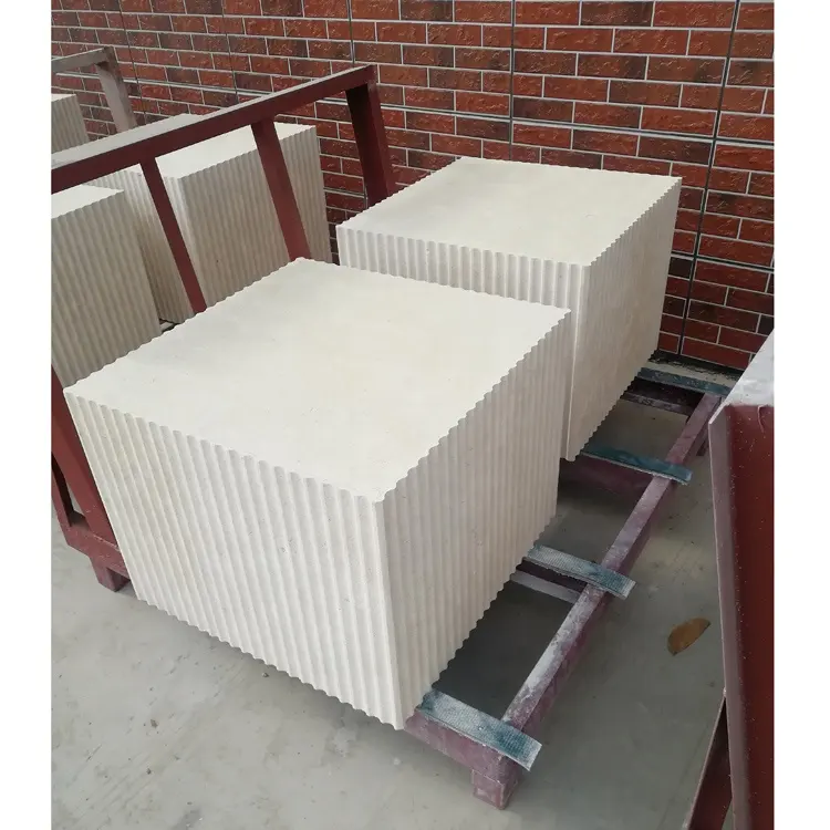 Projekt kunden spezifisches Design Stein möbel Tische Creme Bello Kalkstein Würfel quadratischen Couch tisch geriffelten Sockel Couch tisch