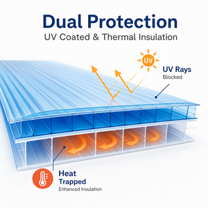 Panneaux de toiture multicouches de haute qualité 8 mm 10 mm 12 mm 16 mm 20 mm, protégés contre les UV, en <span class=keywords><strong>polycarbonate</strong></span> à quatre parois creuses - Product Image 3