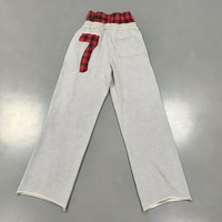 Pantalon de jogging double couche en molleton bouclette pour homme, style streetwear hip-hop, avec broderie personnalisée, patchwork et motif écossais