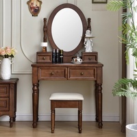 Coiffeuse vintage américaine en chêne massif avec tiroirs et rangements sur pied – Bureau de maquillage moderne et minimaliste pour chambre à coucher