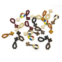 Vente en gros de perles en bois naturel Bague faite à la main Communion catholique Baptême Bijoux Chapelet Croix Style tendance Moissanite Pierre principale