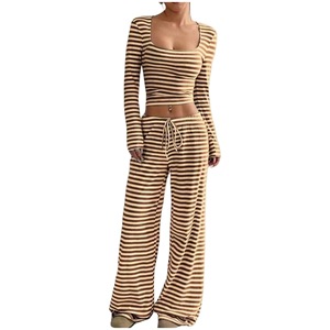 2026 New Arrival European American Women Striped High Waist Wide Leg Pants - Product Image 2
