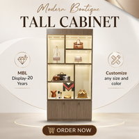 Vitrine de Luxe pour Sacs avec Éclairage LED, Présentoir Mural de Rangement pour Sacs à Main, Étagère en Bois Naturel et Verre pour Boutiques et Usines