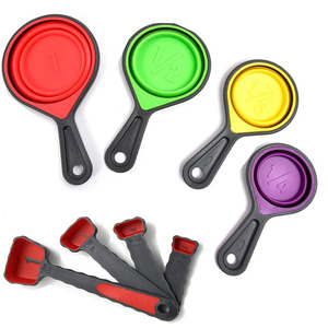 Tasses et cuillères à mesurer souples en silicone pliables, tasses à mesurer portables en silicone de qualité alimentaire pour la pâtisserie - Product Image 1