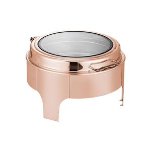 Hotel Supplies 9 Liter Stainless Steel Glass Electric/Gas/<strong>Fuel</strong> <strong>Chaffing</strong> Dishes Rose Gold Finish Luxury Buffet Server Food Warmer - Product Image 5