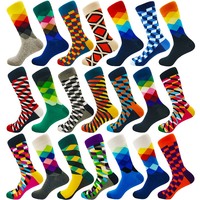 Chaussettes amusantes pour hommes, motif diamant fin, motif argyle, tube tridimensionnel, géométrique, drôle, grande taille, coton peigné