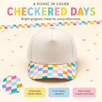 Gorra de Béisbol Snapback Personalizada con Estampado de Tablero de Ajedrez, Visera Plana, Multicolor, Corona Crema, Ajustable, Unisex, Estilo Urbano de Verano