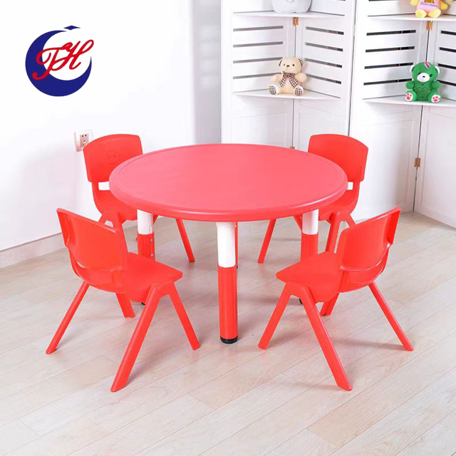 School Set Furniture Plastic Kids Round Table and Chairs Play Games Adjust Height Table and Chairs Kindergarten Furniture Sets