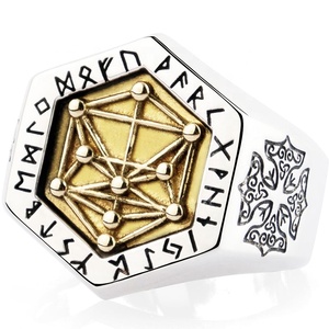 Anillos <span class=keywords><strong>Kabala</strong></span> Totem Index Ring Moda Vintage Joyería Mitología nórdica Runa vikinga Plata de ley para hombre y mujer Hexágono 14g - Product Image 1