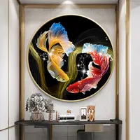 Diamond crystal porcelain picture with frame living room koi fish Pisces small round decorative picture