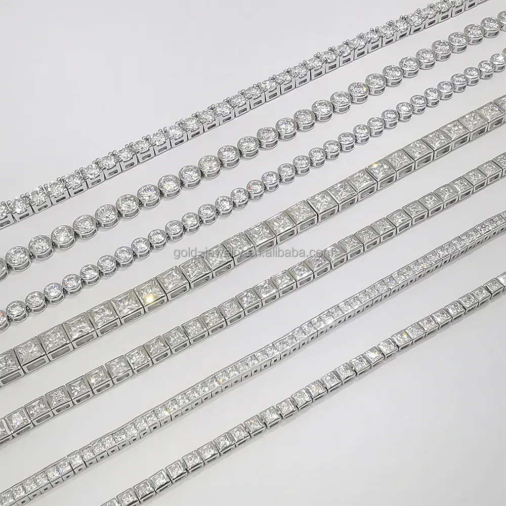 High Quality 3MM 4MM Round Moissanite Diamond Tennis Bracelet 14k Pure White Gold Jewelry