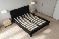 Cadre de lit plateforme moderne rembourré noir, lit simple en tissu avec tête de lit rembourrée, aucun sommier tapissier nécessaire, taille King/Queen