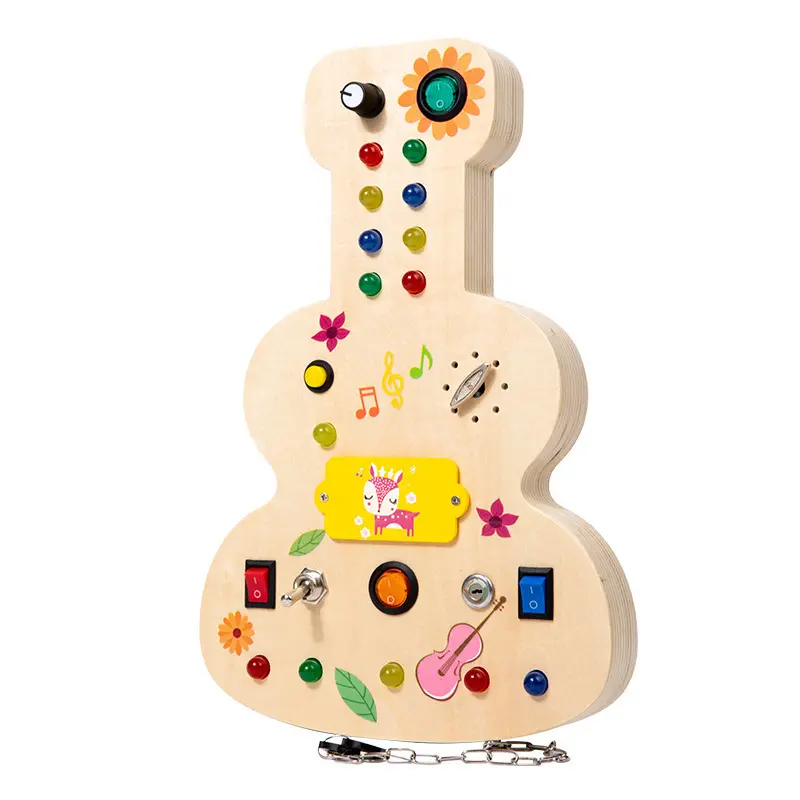 Montessori Led Interruptor De Luz Busy Board Crianças De Madeira Guitarra Aeronaves Forma Sensorial Board Brinquedo Educacional Precoce