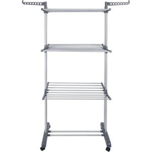4-Tier <b>Folding</b> Clothes Laundry Drying Rack Hanger Portable Foldable Steel Clothes Airer Dryer Collapsible <b>Shelves</b> with Wheels - Product Image 2