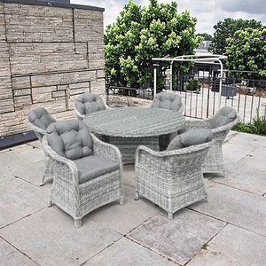 Mobilier de jardin 6 places en rotin et osier 7 pièces table à manger moderne de luxe pour l'extérieur, cour, ferme, aluminium - Product Image 5