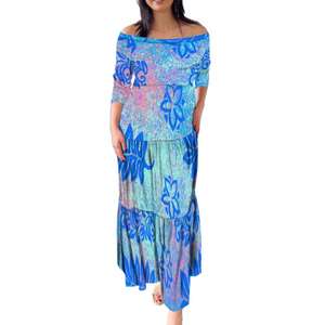 Nuovissimo abito polinesiano personalizzato <span class=keywords><strong>Elei</strong></span> tribale Plus Size a strati Sexy con spalle scoperte a pieghe abito hawaiano a maniche 3/4 - Product Image 2