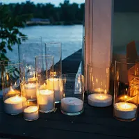 Suporte de vela de vidro reto cilíndrico transparente, vaso de flores