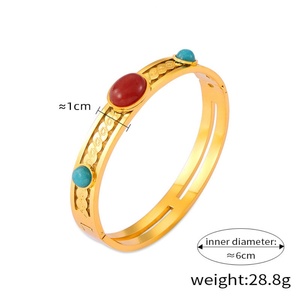 Wholesale Simple Gold Bracelet Designs Vintage Nature <b>Jade</b> <b>Bangle</b> with Gemstone High Quality Stainless Steel Jewelry - Product Image 3
