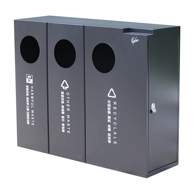 Poubelle de recyclage en plein air pour la rue cendrier en métal en acier inoxydable poubelles avec 3 compartiments poubelle