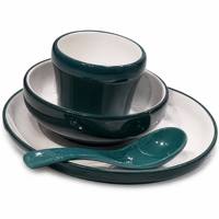 Service de table bicolore vert et blanc 100 % mélamine, vaisselle de qualité alimentaire, assiettes et bols, passe au lave-vaisselle, réutilisable
