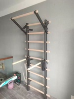 Échelle suédoise multifonction Barre de traction en bois montée au mur avec barres parallèles horizontales et accessoires de fitness