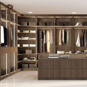 Armoires de rangement et de présentation personnalisées, armoire modulaire minimaliste en bois avec tiroirs et barres de suspension réglables - Product Image 1