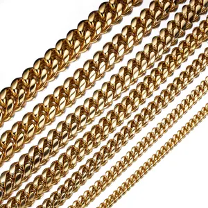Wholesale Stainless Steel Men 18K PVD Miami Gold Link Chain Necklace Gold Cuban Chain
