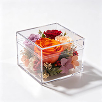 Boîte cadeau élégante carrée en acrylique transparent, boîte de présentation pour bouquet floral, conteneur de rangement, boîte de présentation en acrylique, boîte cadeau pour bouquet de fleurs