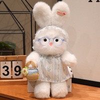 Nouvelle Poupée Lapin en Peluche Yunen avec Lunettes et Robe Florale, Compagnon pour Enfants, Cadeau d'Anniversaire pour Filles