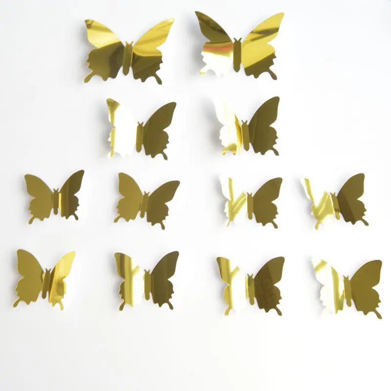 Wall Stickers Decoration Hot 12 Stereoscopic PET Mirror 3D Butterflies Selling Wall Stickers Bedroom Living Room Decoration