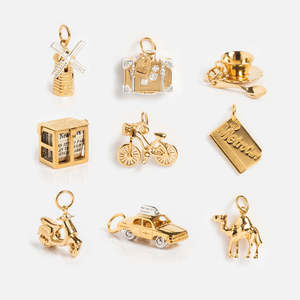 Souvenir de voyage |   Breloques en laiton plaqué or 18 carats pour la création de bijoux DIY |   Pendentif vintage, moulin à vent, vélo, <span class=keywords><strong>taxi</strong></span>, valise, tasse à thé - Product Image 1