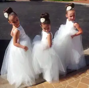 Sleeveless Tulle Flower Girl Dresses Junior Bridesmaid Dress Ivory/White Wedding Girl Tutu Party Dresses