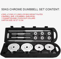 Poids libres 50kg 30kg 20kg haltères réglables 2 en 1 Kit d'haltères chromés avec boîte d'emballage portable