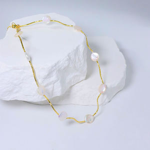 Peishang - Collar de Plata de Ley 925 con Colgante de Perla Blanca de Grado AAAAA Chapado en Oro para Mujer, Cadena de Eslabones, Hecho a Mano, Moderno - Product Image 4