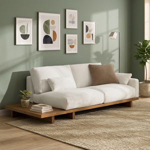 Modern Scandinavian Sectional <b>Sofa</b> Set with Wooden Base and <b>Side</b> <b>Table</b> Eco-Friendly Durable Living Room Furniture - Product Image 2