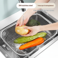 Panier de vidange télescopique en acier inoxydable 304 pour évier de cuisine, panier de lavage multifonctionnel pour fruits et légumes, égouttoir à fruits