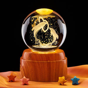 国境を越えた温かい光を放つ回転する白いクリスタルボールナイトライト、発光3Dレーザー彫刻付き - Product Image 4