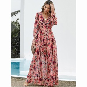 Vestido Maxi elegante de alta calidad con logotipo o estilo personalizado de fábrica ODM para mujer, vestidos largos elegantes con estampado <span class=keywords><strong>imperio</strong></span> para mujer - Product Image 1