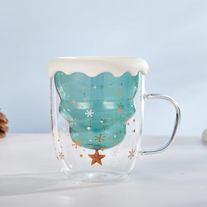 Tazas de Vidrio Navideñas al por Mayor con Tapa de Silicona, Taza de Café Transparente de Doble Capa, Tazas de Regalo con Diseño de Copo de Nieve - Product Image 2