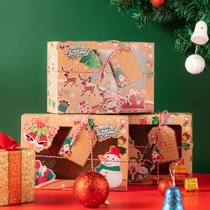 Taart Geschenkdoos Met Raam Kraftpapier Bak Snoep Gebak Snoep Feest Hot Verkoop Kerst Gunsten Kerst Food Aangepaste Logo