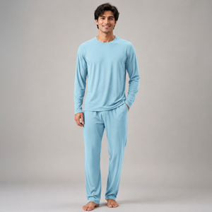 Conjunto de Pijama de Lujo para Hombre en Gris Jaspeado, Hecho de Tela de Bambú, Transpirable, Ecológico, Suave y Cómodo - Product Image 6