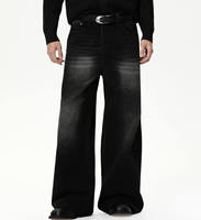 Jeans en denim pour hommes 100% coton, coupe bootcut, style streetwear vintage, jambe large droite, avec logo personnalisé et finition Monkey Wash, fabrication