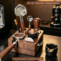 Support universel en bois de noyer pour porte-filtre à expresso et base de rangement pour tamper à café, compatible avec les accessoires de 51, 54 et 58 mm