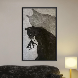 Minimalist Mother Cat and Kitten Art Deco Panel <b>Canvas</b> Print Elegant Hanging <b>Wall</b> Art CLEAR FRAMED <b>CANVAS</b> - Product Image 3