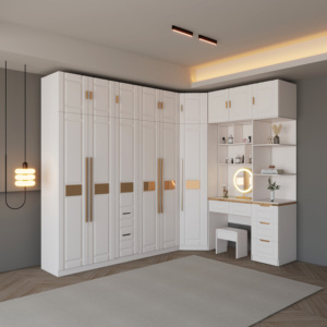 Armoire de chambre à coucher autoportante <span class=keywords><strong>en</strong></span> panneaux de particules ZD MDF, porte shaker, design moderne, placards, rangement pour vêtements, <span class=keywords><strong>dressing</strong></span> - Product Image 3