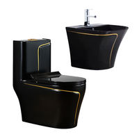 Sanitary Ware Suit Bathroom Commode Wc and Pedestal Basin Luxury Ceramic Black Color Toilet Set One Piece Toilet Bowl