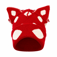 Bonnet Y2K à pois avec oreilles de chat, bonnet d'hiver ajustable avec oreilles de chat 3D, chapeau unisexe tendance à couleurs contrastées pour le streetwear