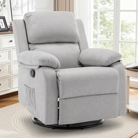 Fauteuil inclinable pivotant à 360° en tissu chenille rembourré marron pour adultes, idéal pour les petits espaces, avec poches latérales
